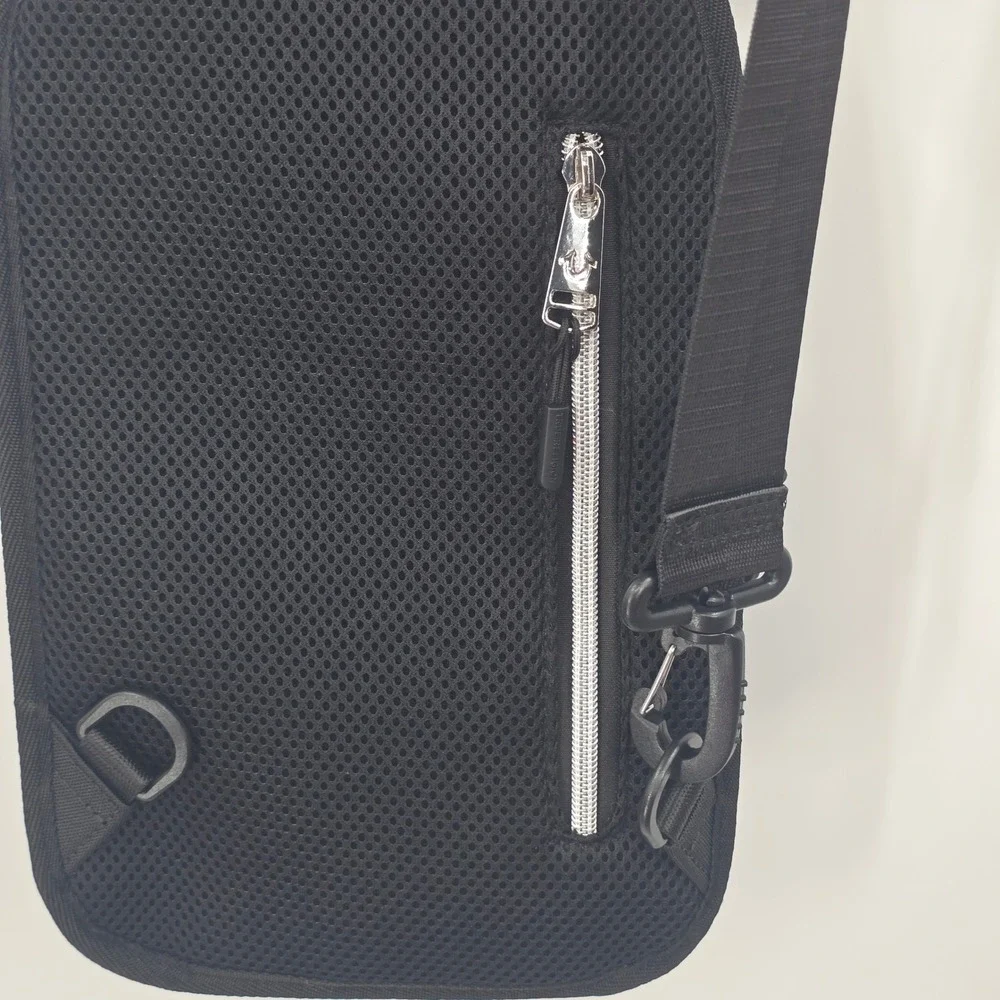 NEW True Religion Black Canvas Sling Bag Crossbody Backpack Horseshoe Clip NEW
